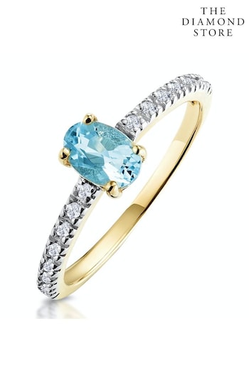 The Diamond Store Aquamarine 0.35CT And Diamond 9K Yellow Gold Ring (P46784) | £219