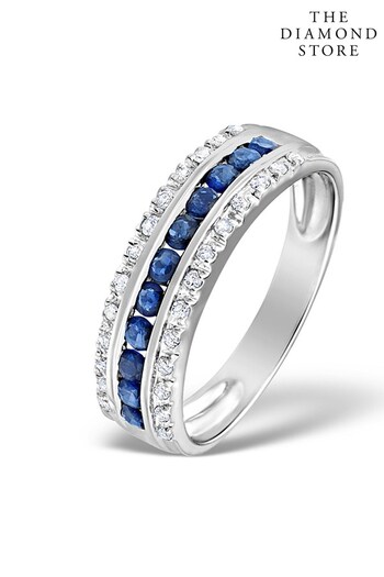 The Diamond Store Blue Sapphire 0.16ct And Diamond 0.16ct 9K White Gold Ring (P46785) | £529