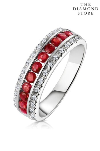 The Diamond Store Red Ruby 0.74ct and Diamond 9K White Gold Ring (P46786) | £545