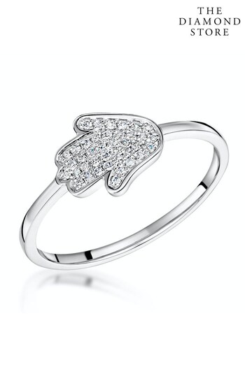 The Diamond Store White Gold Stellato Collection Hamsa Diamond Ring 0.09ct in 9K (P46787) | £329
