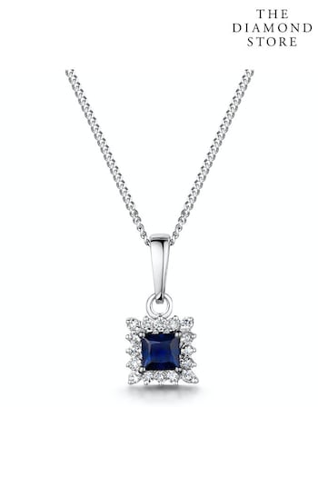The Diamond Store Blue Stellato Sapphire and Diamond Pendant Necklace in 9K White Gold (P46789) | £299