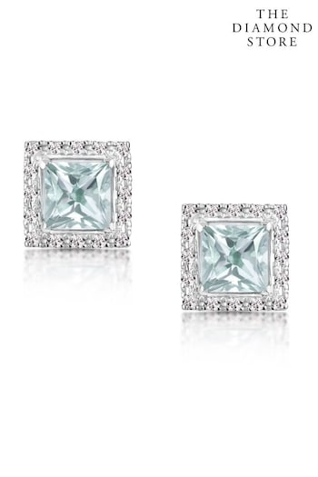 The Diamond Store White Aquamarine 1.90CT And Diamond 9K White Gold Earrings (P46798) | £579