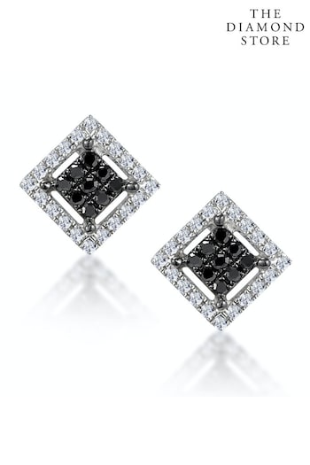 The Diamond Store Black Diamond and Black Diamond Squares Earrings in 9K WG (P46800) | £439
