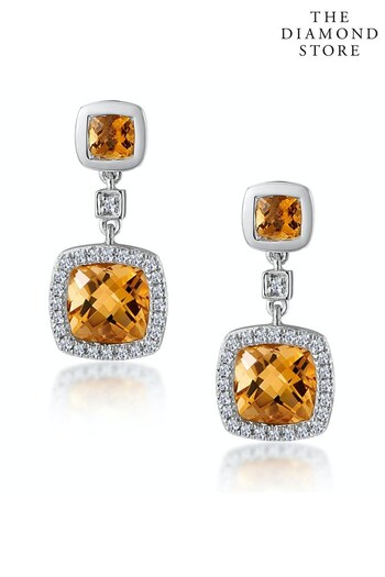 The Diamond Store Orange Stellato 2.30ct Citrine and Pave Diamond Earrings in 9K White Gold (P46801) | £569
