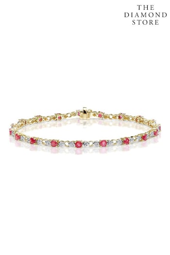 The Diamond Store Red 9K Gold Diamond and Ruby Claw Set Link Bracelet (P46803) | £949