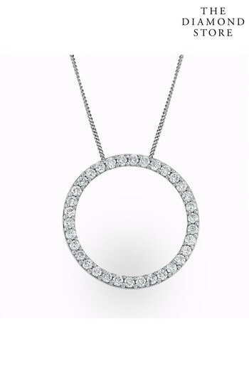 The Diamond Store White Lab Diamond Circle Necklace Pendant 1 Carat Set in 925 Silver (P46805) | £375