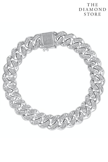 The Diamond Store White 1.20CT Mens Lab Diamond Cuban Link Bracelet in Sterling Silver (P46810) | £799