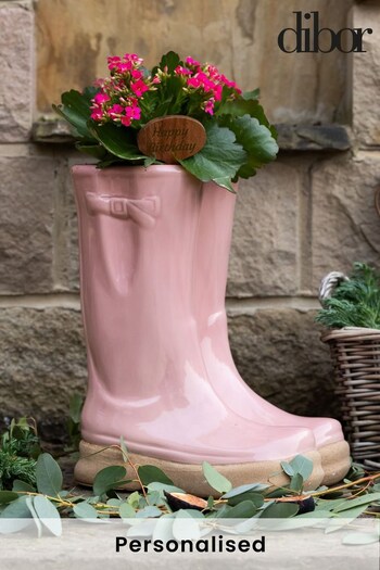Dibor Large Pink Personalised Welly Boots Planters (P46843) | £38