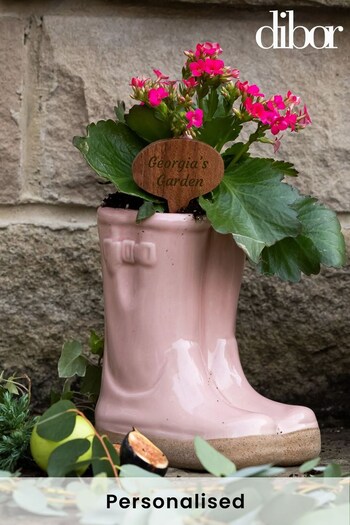 Dibor Small Pink Personalised Welly Boots Planters (P46853) | £25