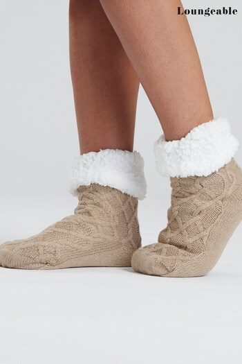 Loungeable Brown Cosy Cable Knit Slipper Socks (P46998) | £12