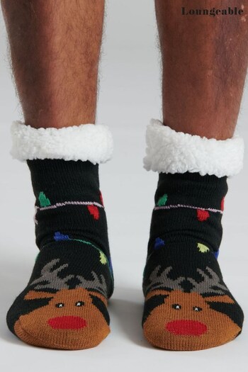 Loungeable Black Men's Christmas Reindeer Cosy Socks (P47311) | £16