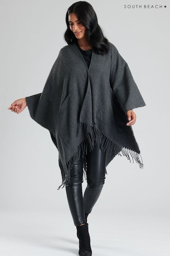 South Beach Grey Knitted Fringe Wrap (P47316) | £30
