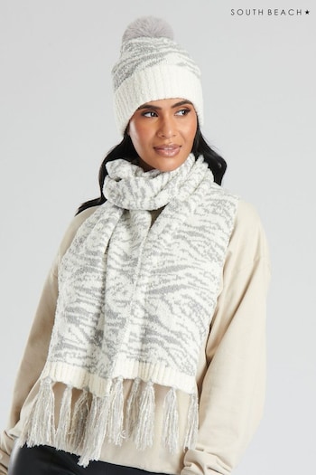 South Beach Grey Knitted Scarf And Hat KLEIN Set (P47955) | £32
