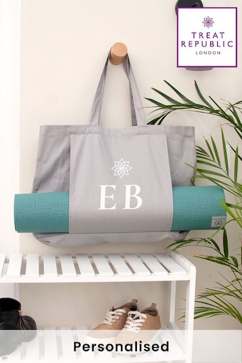 Personalised Monogrammed Organic Grey Yoga Tote Bag by Treat Republic (P48049) | £28