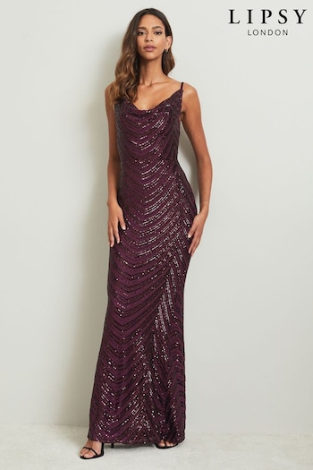 Lipsy Red Paige Sequin Cami Cowl Bridesmaid Dress (P48602) | £136