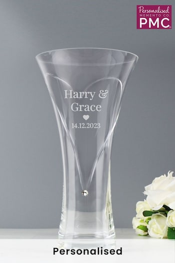 Personalised Mr & Mrs Large Hand Cut Diamante Heart Vase by PMC (P49405) | £50