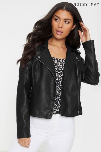 Noisy May Black Leather Look Biker Jacket (P49789) | £38