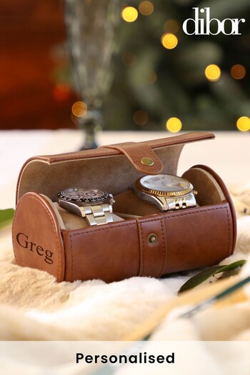 Dibor Personalised Aged Tan Double Brown Watch Box (P50634) | £28