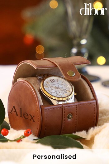 Dibor Personalised Aged Travel Brown Watch Storage (P50635) | £22