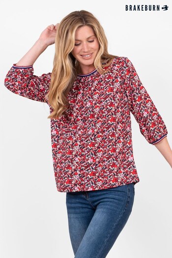 Brakeburn Red Floral 3/4 Sleeve T-Shirt (P50762) | £33