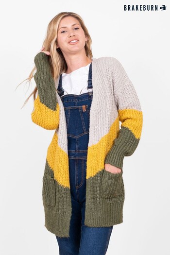 Brakeburn Grey Mountains Knitted Longline Colourblock Cosy Cardigan (P50810) | £70