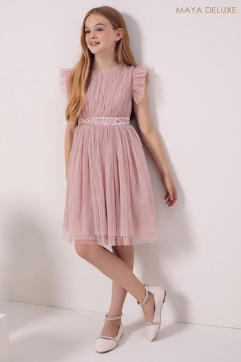 Maya Pink Embellished Waist Tulle Party Dress - Girls (P50977) | £50