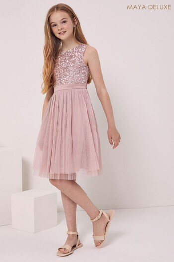 Maya Pink Embellished Waist Tulle Party Dress - Girls (P50981) | £65