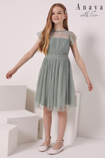 Anaya With Love Sage Green Flutter sleeve Tulle Dress (P50988) | £49