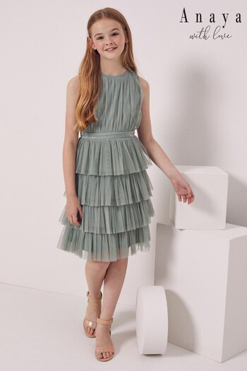 Anaya With Love Sage Green Tulle Skirt Tiered Dress (P50992) | £49