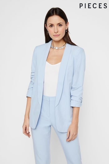 Pieces Light Blue Relaxed Ruched Sleeve Workwear Blazer (P51453) | £42