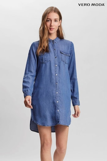 Vero Moda Mid Blue Lightweight Denim kleinem Shirt Dress (P51625) | £36