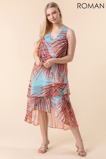 Roman Multi Layered Chiffon Tropical Print Dress (P52914) | £50