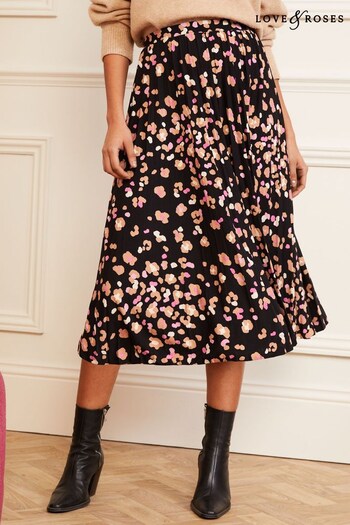 Love & Roses Black and Nude Pleated Summer Midi Skirt (P53140) | £34