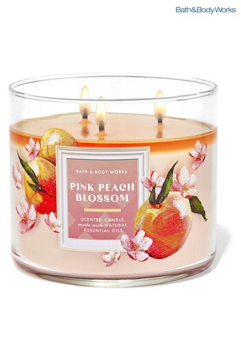 Bath & Body Works Pnk Peach Blossom Fresh Mint  Tea Tree 3Wick Candle 14.5 oz / 411 g (P53193) | £29.50