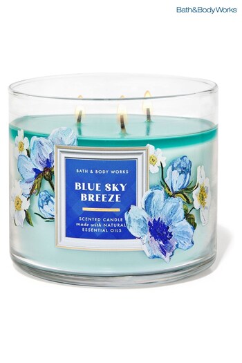 Bath & Body Works Blue Sky Breeze Fresh Mint  Tea Tree 3Wick Candle 14.5 oz / 411 g (P53194) | £29.50