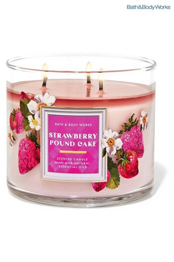 Bath & Body Works Strawberry Poundcake Fresh Mint  Tea Tree 3Wick Candle 14.5 oz / 411 g (P53240) | £29.50