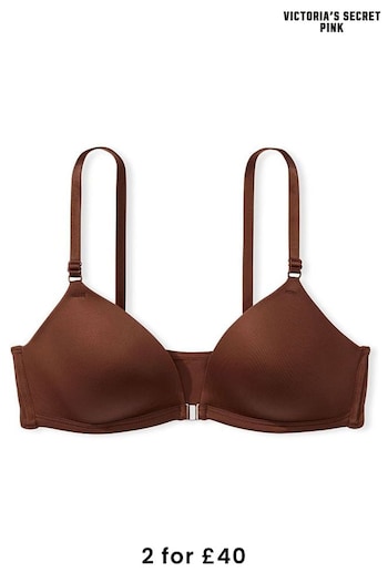 Victoria's Secret PINK Ganache Nude Brown Non Wired Lightly Lined Front Close Bra (P53767) | £29
