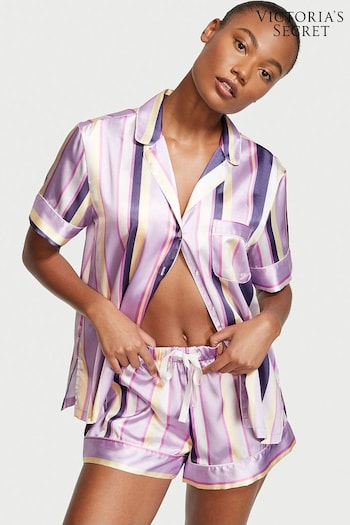 Victoria's Secret Sachet Happy Stripe Purple Satin Short Pyjamas (P54627) | £59