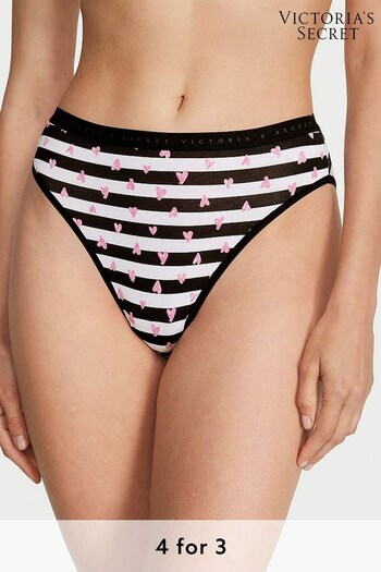 Victoria's Secret Stripe Doodle Red Heart Smooth Stretch Cotton High Leg Brief Knickers (P55184) | £9