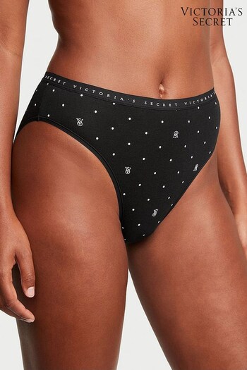 Victoria's Secret Black Logo Dot Stretch Cotton High Leg Brief Knickers (P55239) | £9
