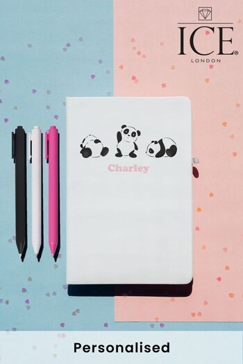 Personalised Panda A5 Notebook with Set of 3 Glitter Pens by Ice London (P57153) | £12