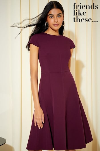 All Christmas Nightwear Burgundy Red Fit and Flare Cap Sleeve Tailored Dress (P57348) | £44