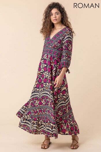 Roman Multi Floral Border Print Maxi Dress (P57426) | £47