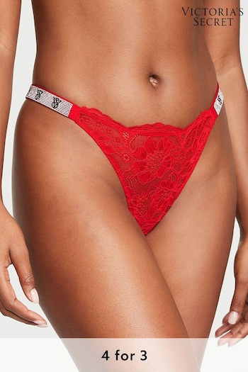 Victoria's Secret Lipstick Red Lace Monogram Thong Shine Strap Knickers (P57895) | £20