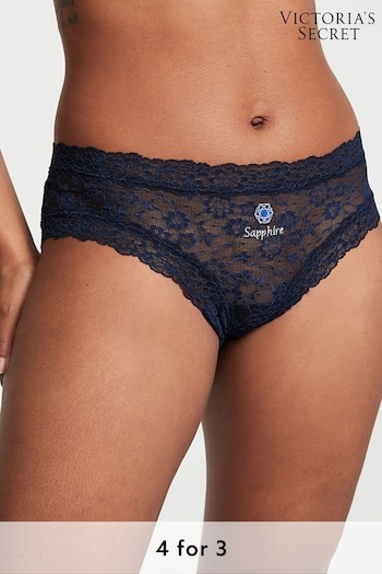 Victoria's Secret Noir Navy Blue Birthstone Embroidery Cheeky Lace Knickers (P57924) | £14