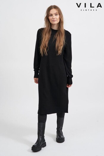 VILA Black  High Neck Knitted Midi Dress (P58355) | £35