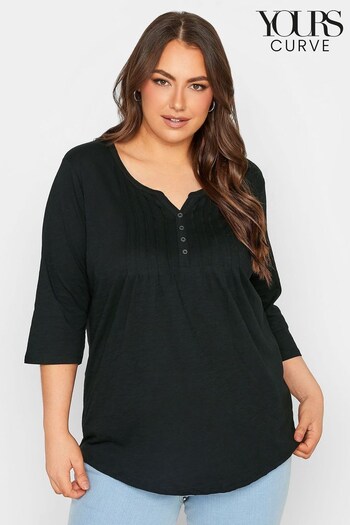 Yours Curve Black Pintuck Henley Top (P58395) | £24