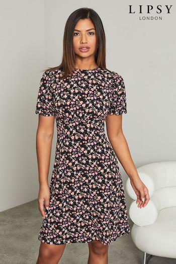 Lipsy Pink Ditsy Jersey Underbust Puff Sleeve Mini Dress (P58565) | £42