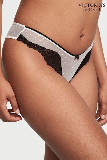 Victoria's Secret Coconut White Black Lace Brazilian Knickers (P59134) | £14