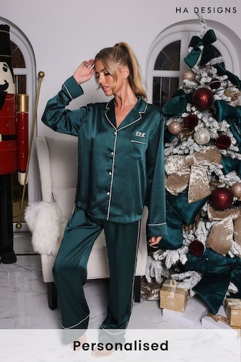 Personalised Luxury Satin Long Sleeve Pyjama Set by HA Designs (P60142) | £65